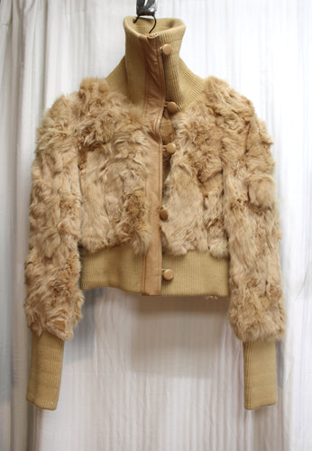 Vintage 90's - Bebe - Cropped Blonde Rabbit Fur Jacket - Size M