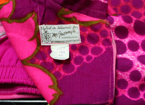 Vintage 1960's - McInerny's Honolulu-  2 PC Barkcloth Bright Floral , Sleeveless Tunic Split Sides Maxi Dress & matching Pants - Size 10 (Vintage, See Measurements 24" Unstretched Waist/Pants)
