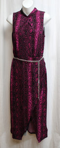 Michael, Michael Kors - Fuchsia Purple & Black Snakeskin Print Jersey Sleeveless, Faux Wrap Midi Dress - S (w/ TAGS)