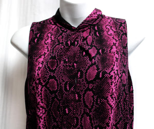 Michael, Michael Kors - Fuchsia Purple & Black Snakeskin Print Jersey Sleeveless, Faux Wrap Midi Dress - S (w/ TAGS)