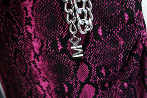 Michael, Michael Kors - Fuchsia Purple & Black Snakeskin Print Jersey Sleeveless, Faux Wrap Midi Dress - S (w/ TAGS)