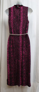 Michael, Michael Kors - Fuchsia Purple & Black Snakeskin Print Jersey Sleeveless, Faux Wrap Midi Dress - S (w/ TAGS)