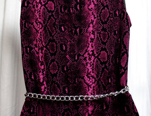 Michael, Michael Kors - Fuchsia Purple & Black Snakeskin Print Jersey Sleeveless, Faux Wrap Midi Dress - S (w/ TAGS)