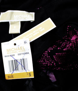 Michael, Michael Kors - Fuchsia Purple & Black Snakeskin Print Jersey Sleeveless, Faux Wrap Midi Dress - S (w/ TAGS)