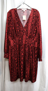 Michael, Michael Kors - Red & Black Snakeskin Print Jersey Midi Dress - Size 2X (w/ TAGS)