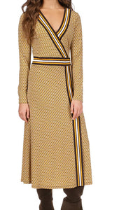 Michael, Michael Kors - Marigold, White & Black, Geometric Print, Faux Wrap Midi Dress - Size XS Petite (w/ TAGS)