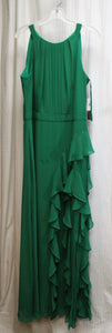 B&A, Betsy & Adam - Emerald Green, Sleeveless Pleated Bodice, Side Ruffle, Sheer Over Short Lining, Special Occasion Maxi Dress - Size 14 (w/ Tags)