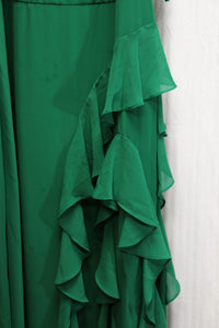 B&A, Betsy & Adam - Emerald Green, Sleeveless Pleated Bodice, Side Ruffle, Sheer Over Short Lining, Special Occasion Maxi Dress - Size 14 (w/ Tags)