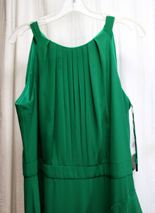 B&A, Betsy & Adam - Emerald Green, Sleeveless Pleated Bodice, Side Ruffle, Sheer Over Short Lining, Special Occasion Maxi Dress - Size 14 (w/ Tags)