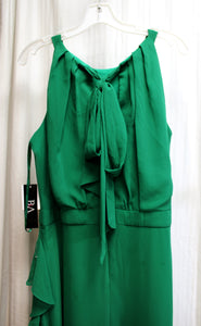 B&A, Betsy & Adam - Emerald Green, Sleeveless Pleated Bodice, Side Ruffle, Sheer Over Short Lining, Special Occasion Maxi Dress - Size 14 (w/ Tags)
