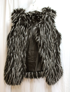 Nicole Miller - Black & White Faux Fur Vest w/ Pockets - Size XS