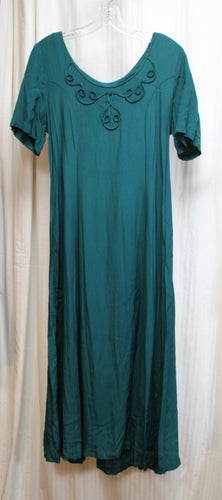 Vintage - Marian & Maral - Green Short Sleeve Lace Up Back, Scrollwork Applique Bodice Dress - Size M