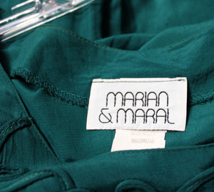 Vintage - Marian & Maral - Green Short Sleeve Lace Up Back, Scrollwork Applique Bodice Dress - Size M
