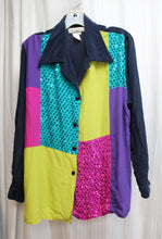 Load image into Gallery viewer, Diane Gilman - 100% Silk, Lightweight, Color Block Button Front Shirt w/ Sequin Detailing - Size 1X