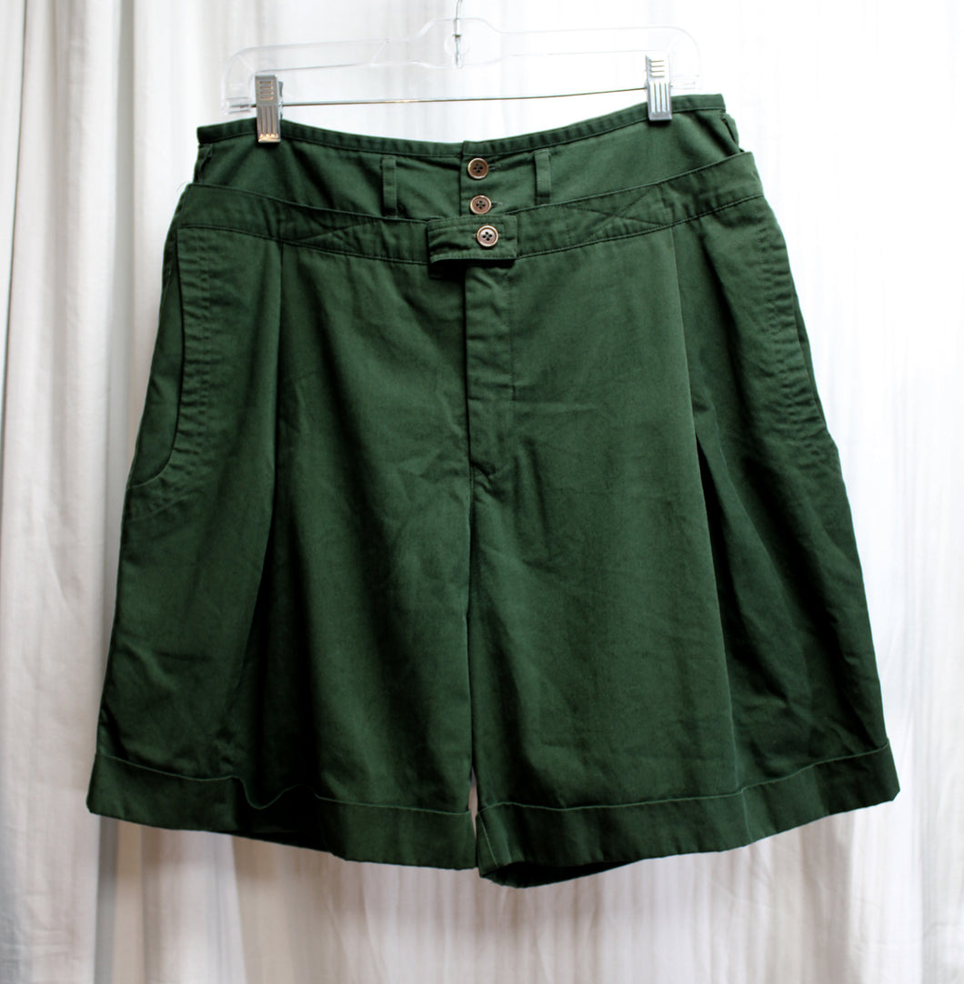 Vintage - Outback Red - Forest Green Pleated Front Shorts - Size 12