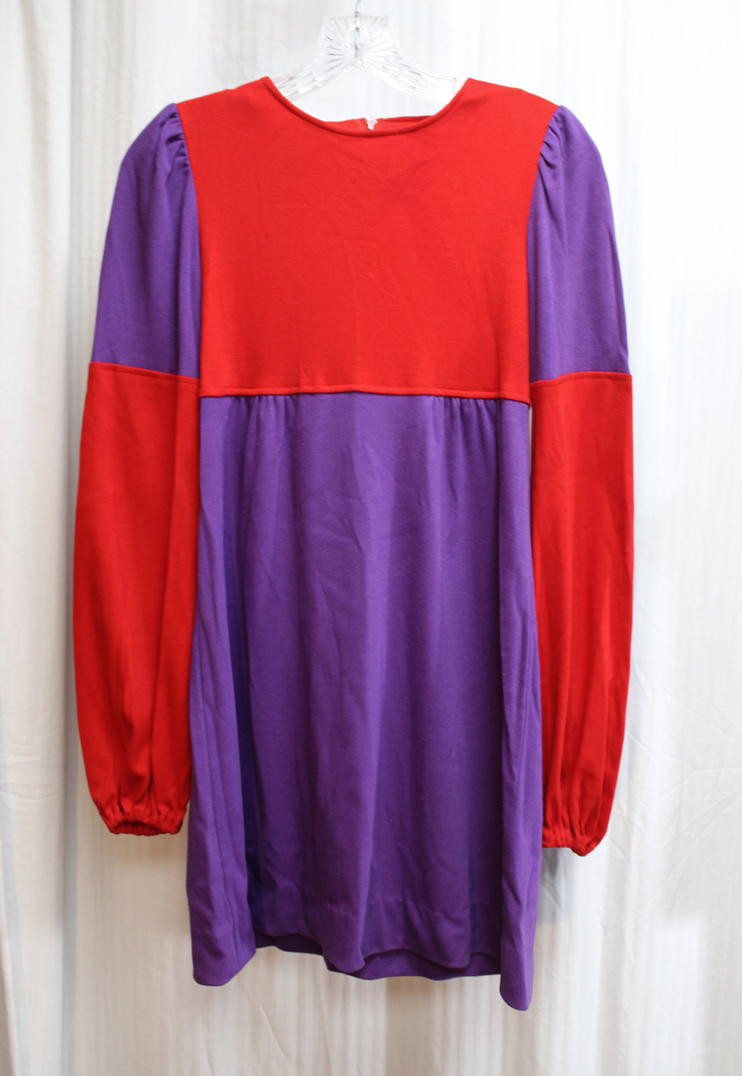 Vintage 1960's Plain Jane - Purple & Red Long Sleeve Patchwork Color Block Mini Dress - See Measurements 14