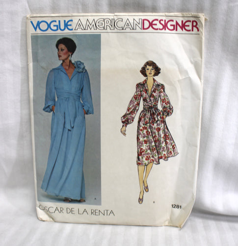 Vintage - Vogue American designer - Oscar De La Renta #1281 -Misses Dress - Sewing Pattern  Size 12