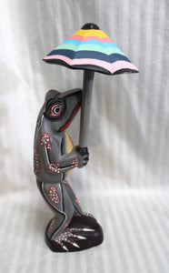 Handmade Folk Art Frog w/ Umbrella 12.75" h