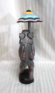 Handmade Folk Art Frog w/ Umbrella 12.75" h
