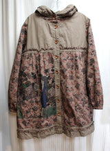 Load image into Gallery viewer, Datura Paris - Alice &amp; Wonderland Print, Frill Ruffle Coat w/ Front Pockets &amp; Hood - See Measurements 17&quot; Shoulders
