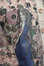 Load image into Gallery viewer, Datura Paris - Alice &amp; Wonderland Print, Frill Ruffle Coat w/ Front Pockets &amp; Hood - See Measurements 17&quot; Shoulders