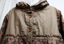 Load image into Gallery viewer, Datura Paris - Alice &amp; Wonderland Print, Frill Ruffle Coat w/ Front Pockets &amp; Hood - See Measurements 17&quot; Shoulders