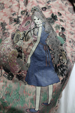 Load image into Gallery viewer, Datura Paris - Alice &amp; Wonderland Print, Frill Ruffle Coat w/ Front Pockets &amp; Hood - See Measurements 17&quot; Shoulders