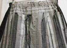 Load image into Gallery viewer, Issey Miyake, Heart Haat (Japan)- Black &amp; Gray Skirt w/ Vertical Raw Edge Fabric Strips -HA86-FG640 -  25&quot; Unstretched Waist