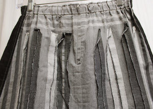 Issey Miyake, Heart Haat (Japan)- Black & Gray Skirt w/ Vertical Raw Edge Fabric Strips -HA86-FG640 -  25" Unstretched Waist