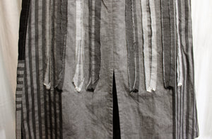 Issey Miyake, Heart Haat (Japan)- Black & Gray Skirt w/ Vertical Raw Edge Fabric Strips -HA86-FG640 -  25" Unstretched Waist