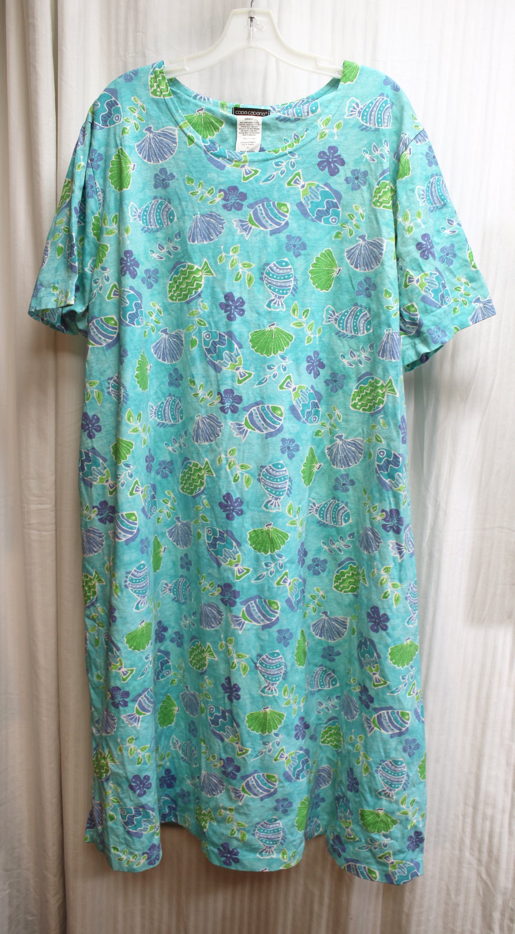 Vintage - Copa Cabana - Tropical w/ Fish Print Short Sleeve Tunic Dress - Size 3X