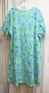 Vintage - Copa Cabana - Tropical w/ Fish Print Short Sleeve Tunic Dress - Size 3X