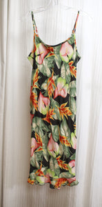 Vintage Kaua'iana - Adjustable Spaghetti Strap Short Tropical Dress w/ Ruffle Hem - Size XS