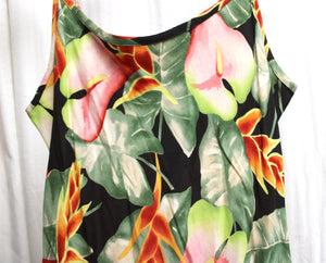 Vintage Kaua'iana - Adjustable Spaghetti Strap Short Tropical Dress w/ Ruffle Hem - Size XS