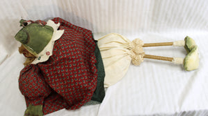 Pair of Handmade Ribbit Frog Sisters Shelf Sitter Dolls 30"
