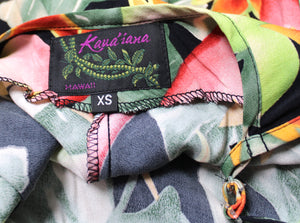 Vintage Kaua'iana - Adjustable Spaghetti Strap Short Tropical Dress w/ Ruffle Hem - Size XS