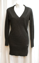 Load image into Gallery viewer, BCBG Maxazria - Wool &amp; Angora Blend V-Neck Charcoal Black Mini Sweater Dress - Size S