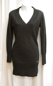 BCBG Maxazria - Wool & Angora Blend V-Neck Charcoal Black Mini Sweater Dress - Size S
