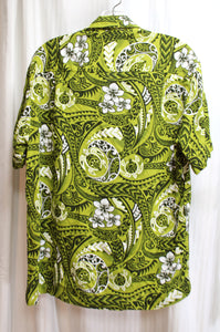 Men's Vintage - Paradise Style Hawaii - Green Tropical Tribal Print Hawaiian Shirt - Size S
