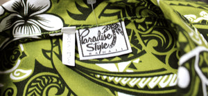 Men's Vintage - Paradise Style Hawaii - Green Tropical Tribal Print Hawaiian Shirt - Size S