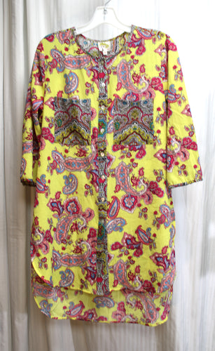 Fig and Flower (Anthropologie) - Yellow Paisley, Lightweight Button Front Long Tunic - Size M
