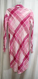 Moda International - Pink Plaid, 100% Linen Button Front Shirt Dress - Size 2