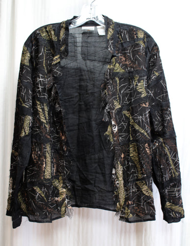 Chico's - Black Cotton/Silk Mixed Patchwork Animal Print w/ frayed 