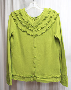 Willi Smith - Green Ruffle Detailed Lightweight Button Front Cardigan Sweater  - Size M