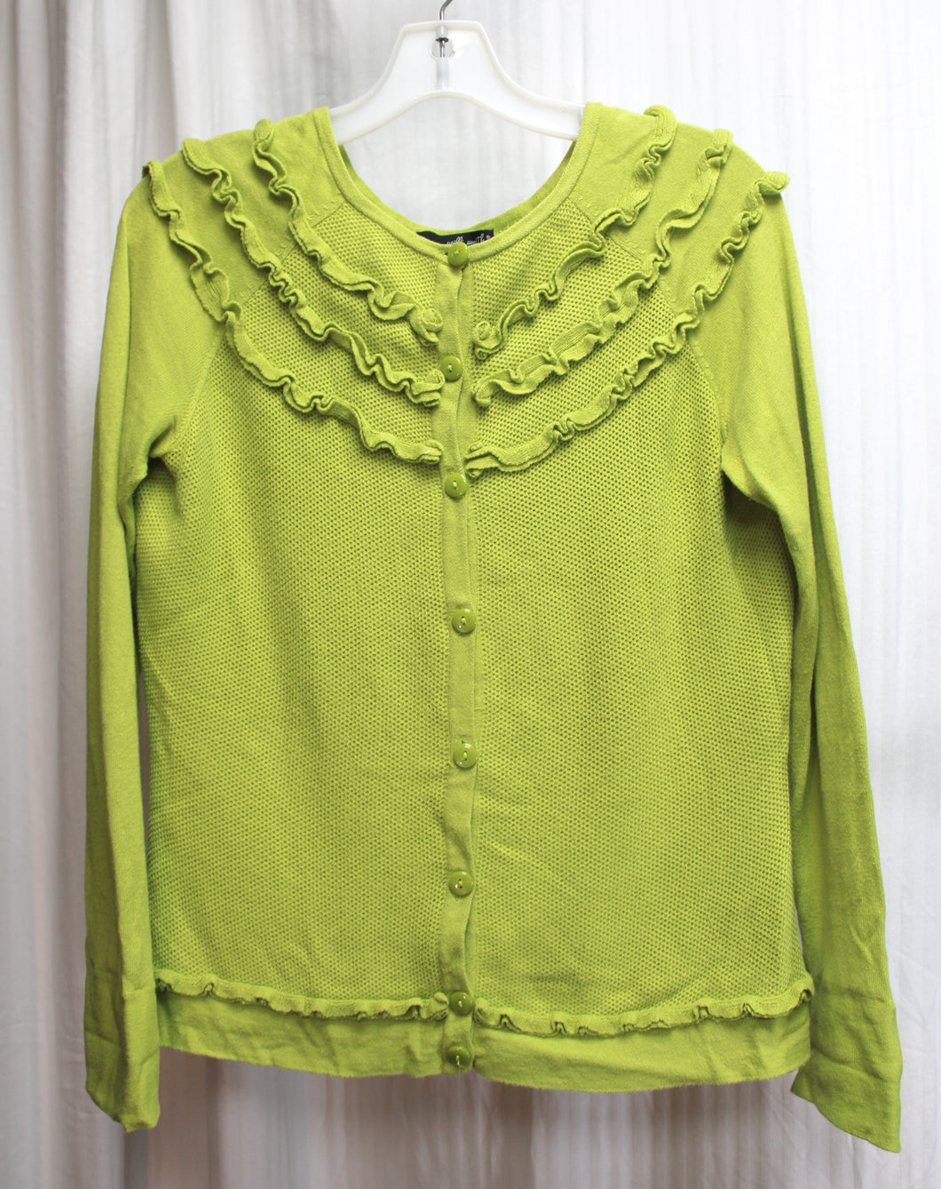 Willi Smith - Green Ruffle Detailed Lightweight Button Front Cardigan Sweater  - Size M
