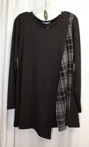 Alembika - Charcoal Black & Plaid Tunic Length Shirt / MIni Dress - Size 2 (Medium) w/ Tag