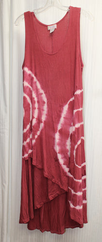 Just Cruising - Maroon Sleeveless Tie Dye, Cross Front Hem Casual Dress - Free Size