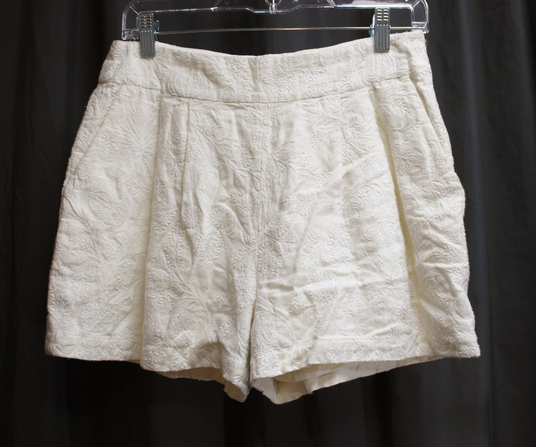 Joie - White on Cream Floral Embroidered Linen Shorts - Size 4