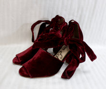 Load image into Gallery viewer, Sam Edelman - Burgundy Velvet Peep Toe Ankle Wrap Tie Heeled Shoes - Size 5