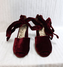 Load image into Gallery viewer, Sam Edelman - Burgundy Velvet Peep Toe Ankle Wrap Tie Heeled Shoes - Size 5
